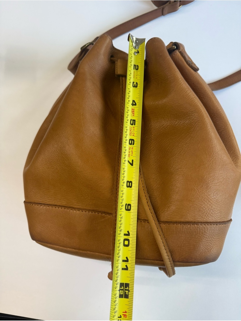 Madewell Tan Brown Leather Bucket Drawstring Bag Brown Purse Crossbody Shoulder - Picture 15 of 16